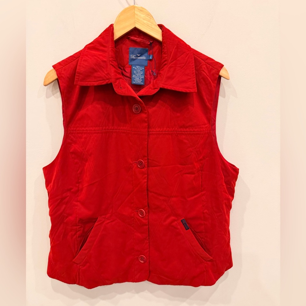 Façonnable‎ Red Quilted Puffer Vest Women’s Large Button Front France